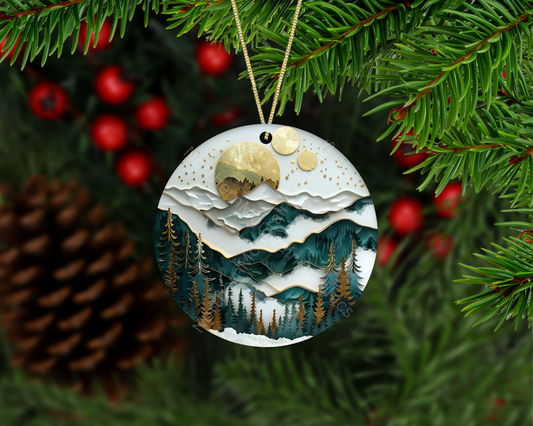 Golden Alpine Serenity Christmas Ornament