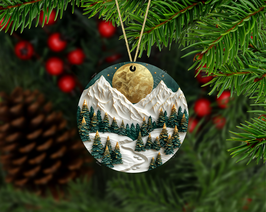 Golden Moonlit Peaks Christmas Ornament