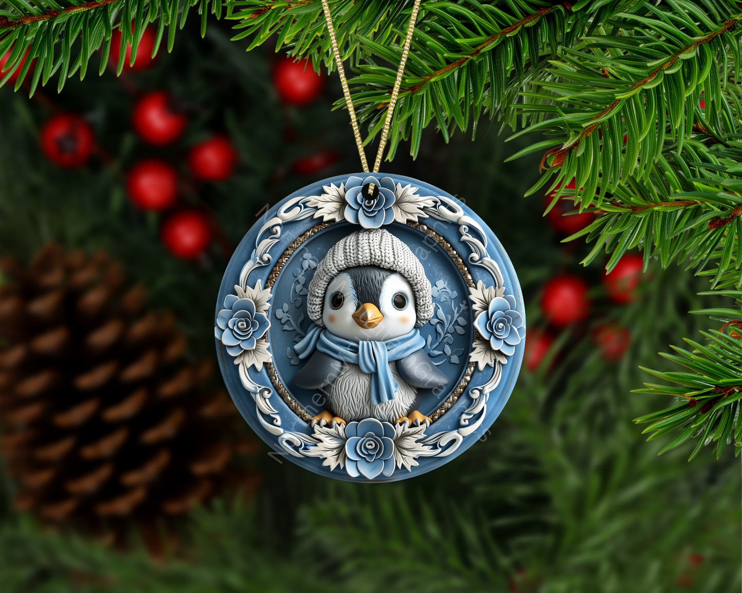 Cozy Winter Penguin Christmas Ornament