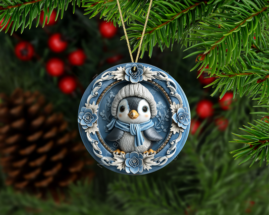Cozy Winter Penguin Christmas Ornament