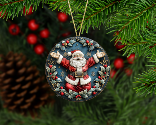 Joyful Santa Wreath Christmas Ornament