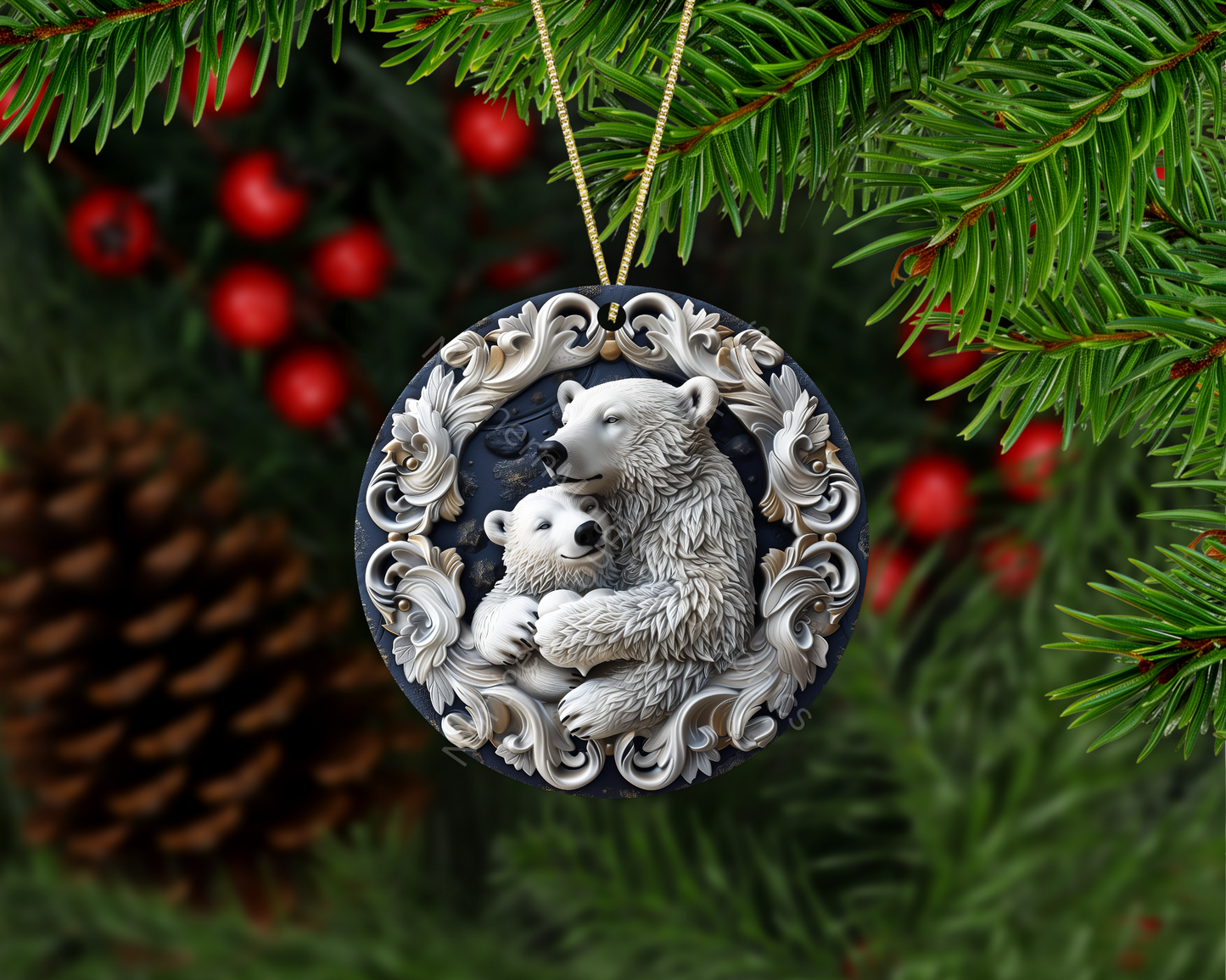 Arctic Polar Bear Embrace Christmas Ornament