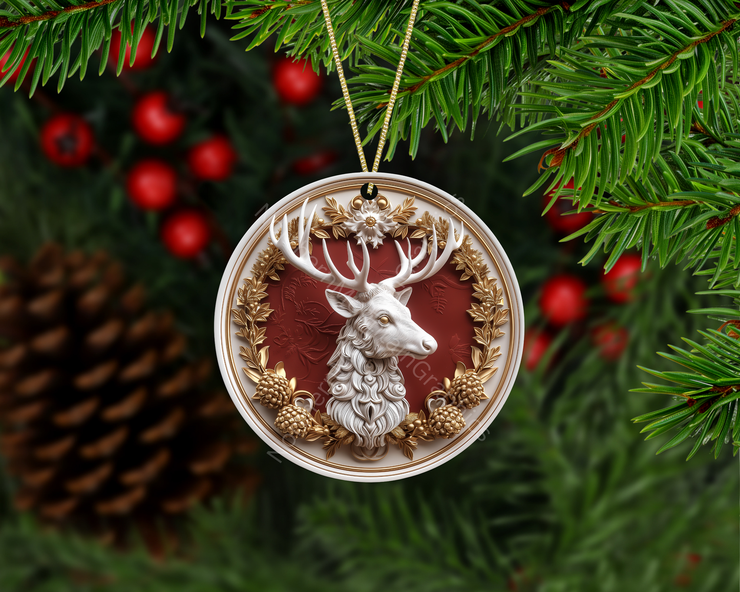 White and Gold Deer Christmas Ornament