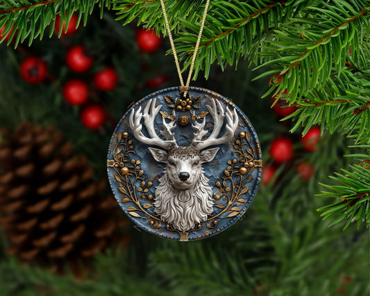 Majestic White Deer Christmas Ornament