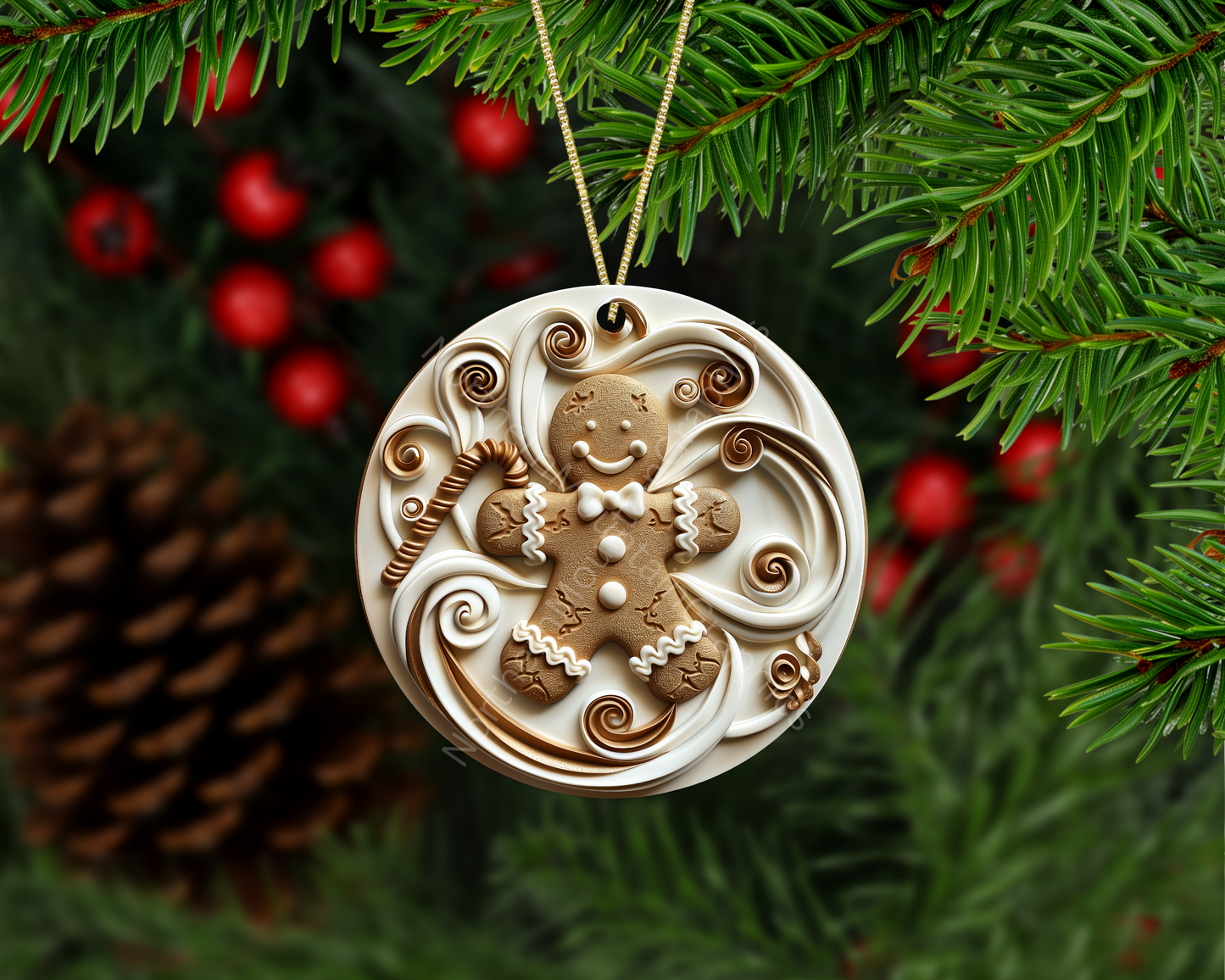 Golden Gingerbread Charm Christmas Ornament