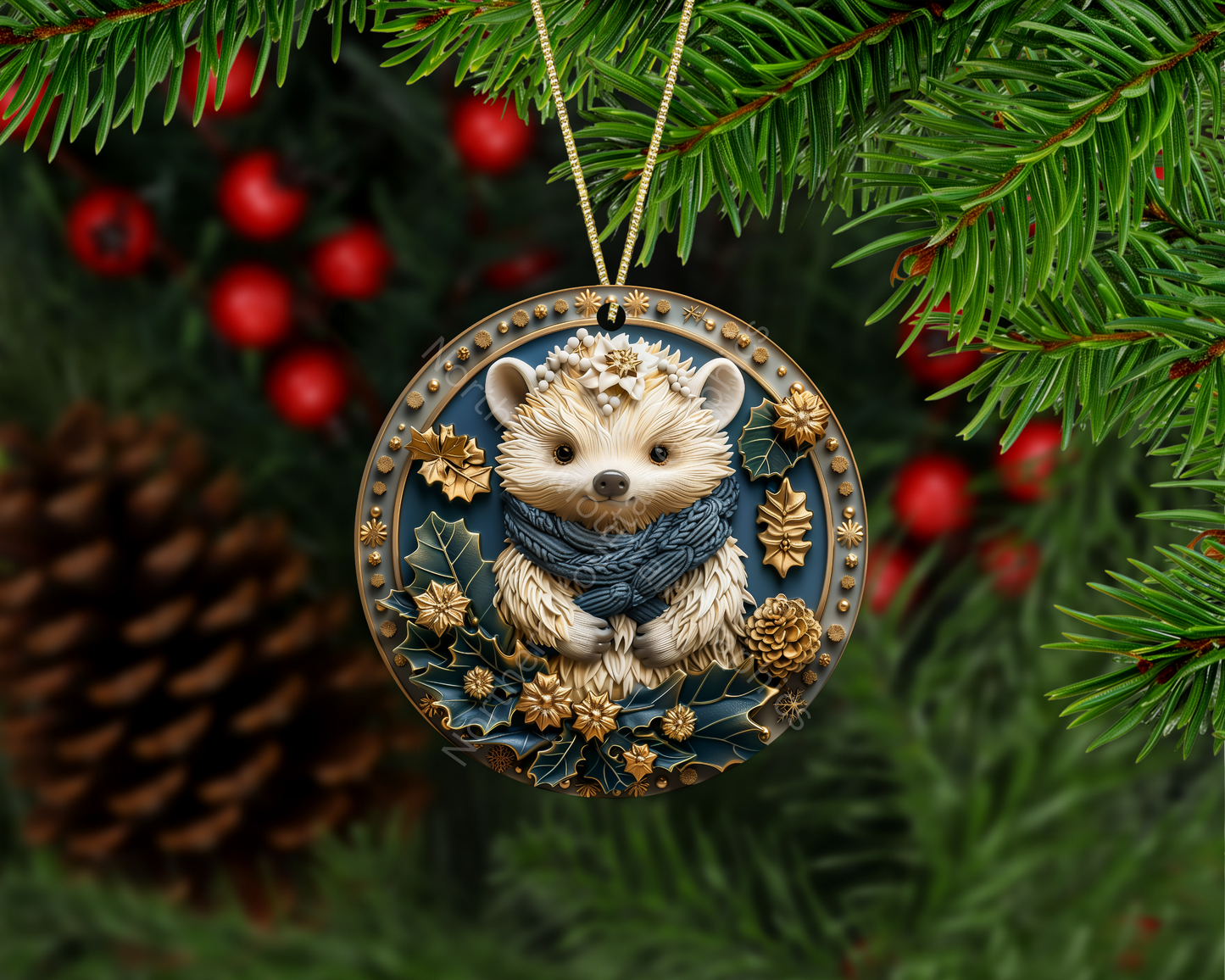 Cozy Winter Hedgehog Christmas Ornament