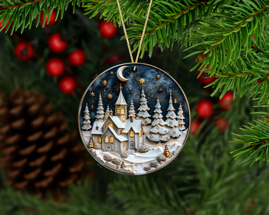 Enchanted Winter Chapel Christmas Ornament