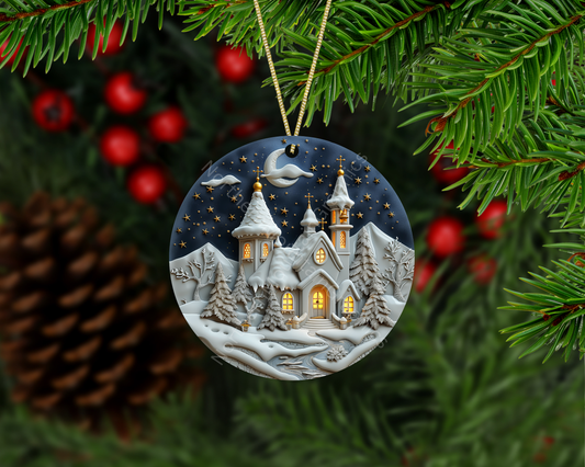 Starlit Winter Chapel Christmas Ornament