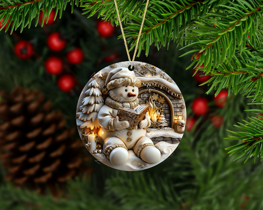 Cozy Snowman by the Fireplace Christmas Ornament