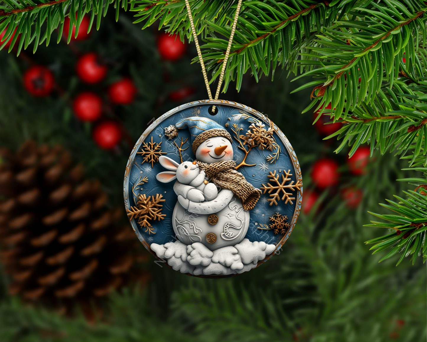 Frosty Snowman Embrace Christmas Ornament