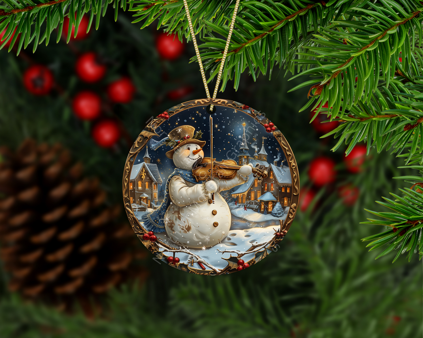 Enchanted Snowman Violinist Christmas Ornament