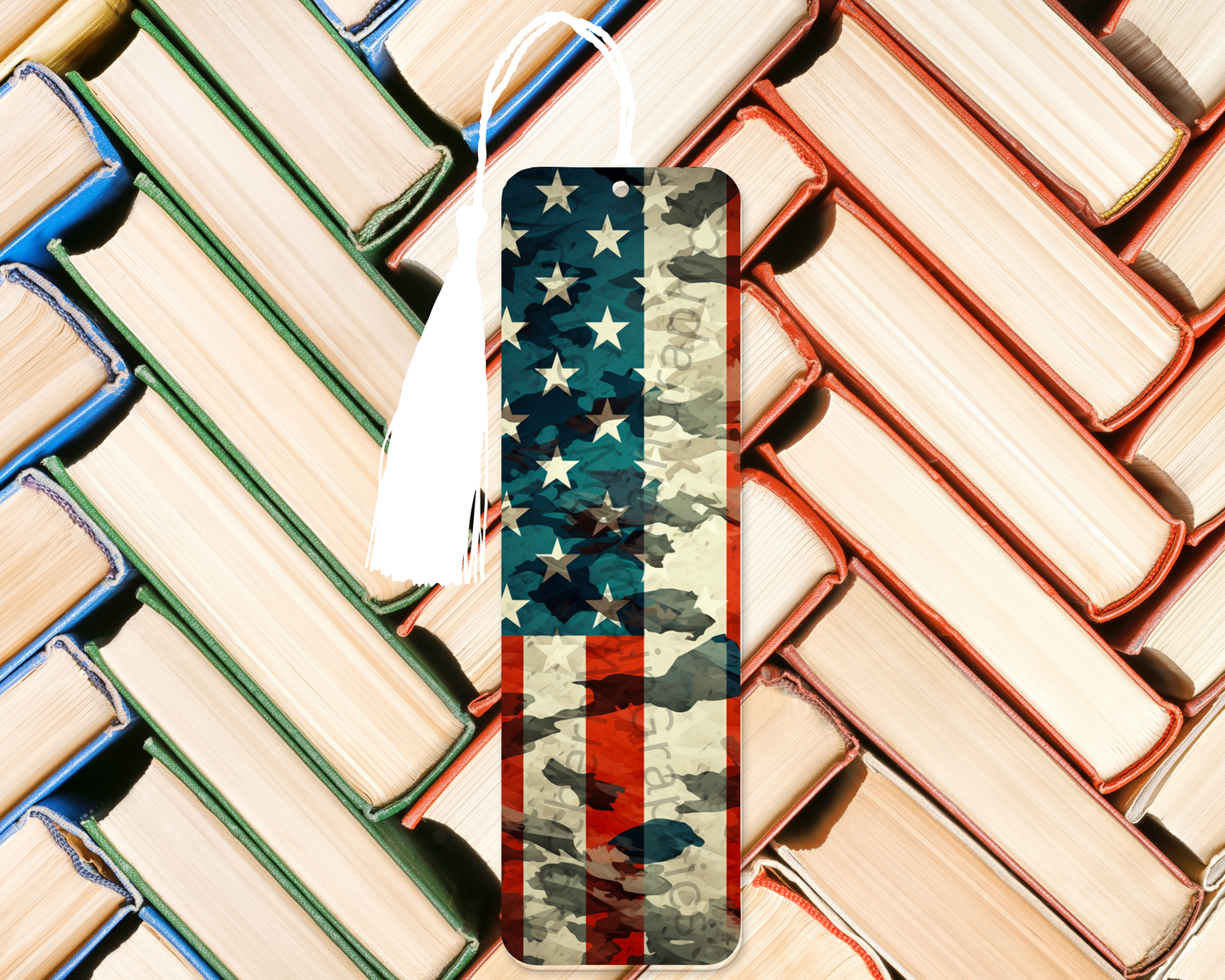 Vintage Camo-Style American Flag Bookmark