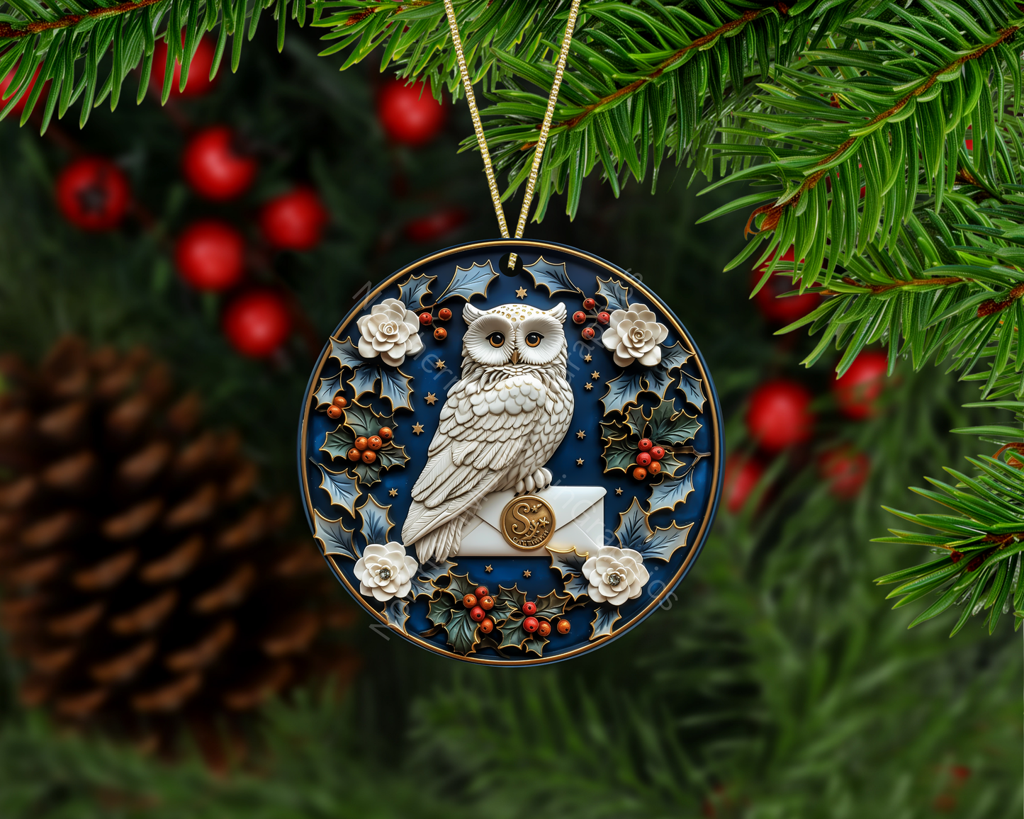Enchanted Snowy Owl Christmas Ornament