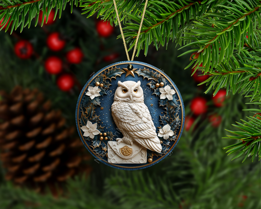 Winter Star Snowy Owl Christmas Ornament