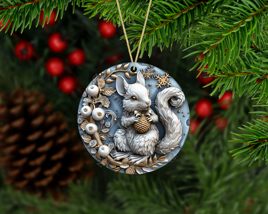 Frosted Woodland Squirrel Christmas Ornament