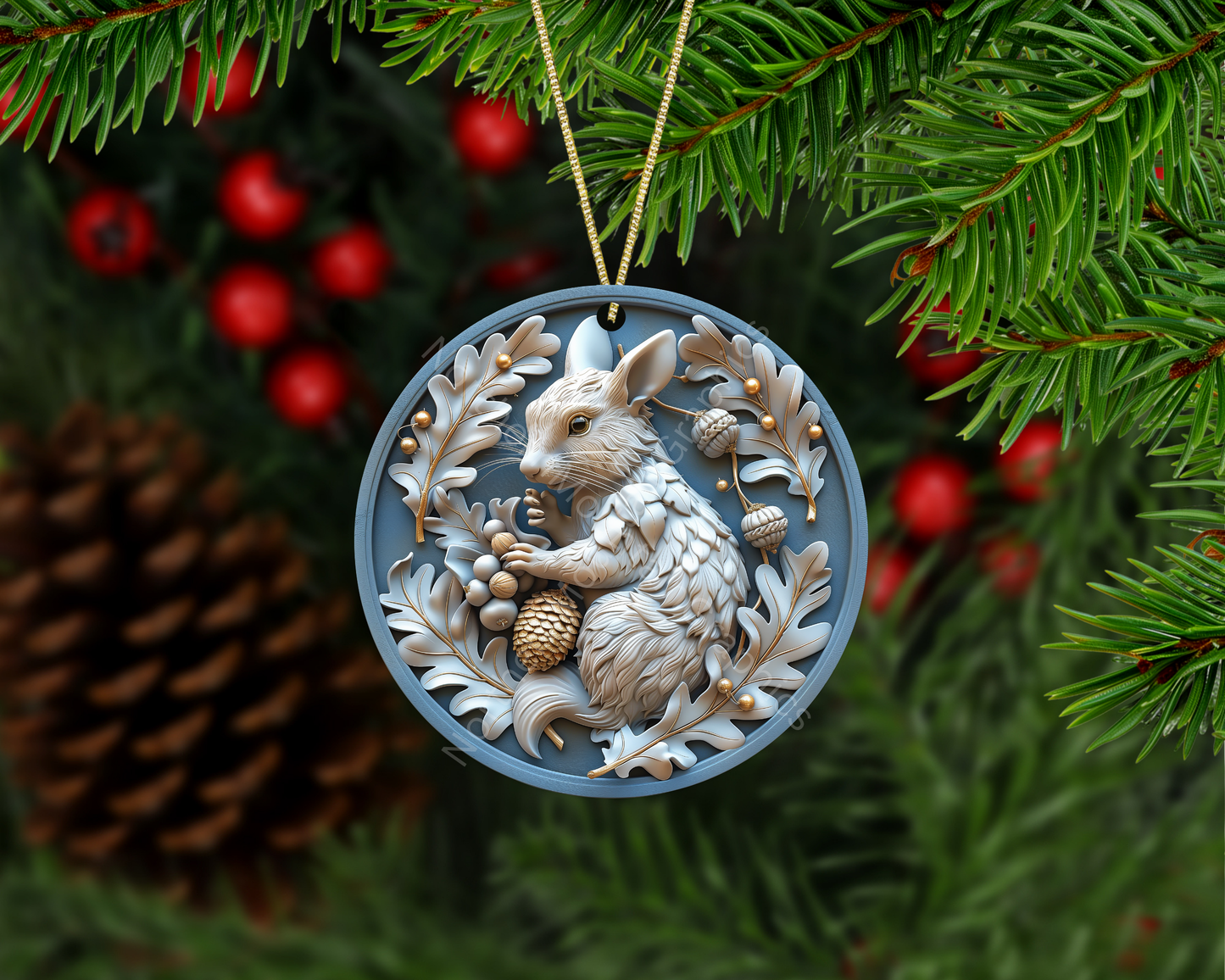 Winter Oak Leaf Squirrel' Christmas Ornament