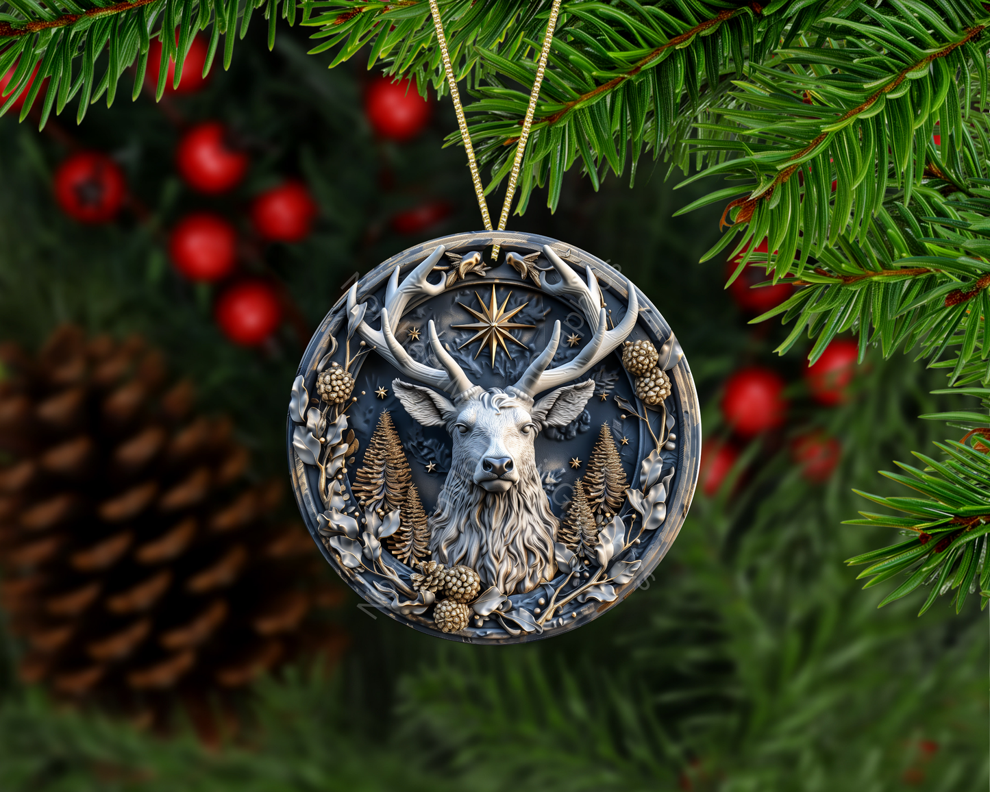 Celestial Forest Deer Christmas Ornament