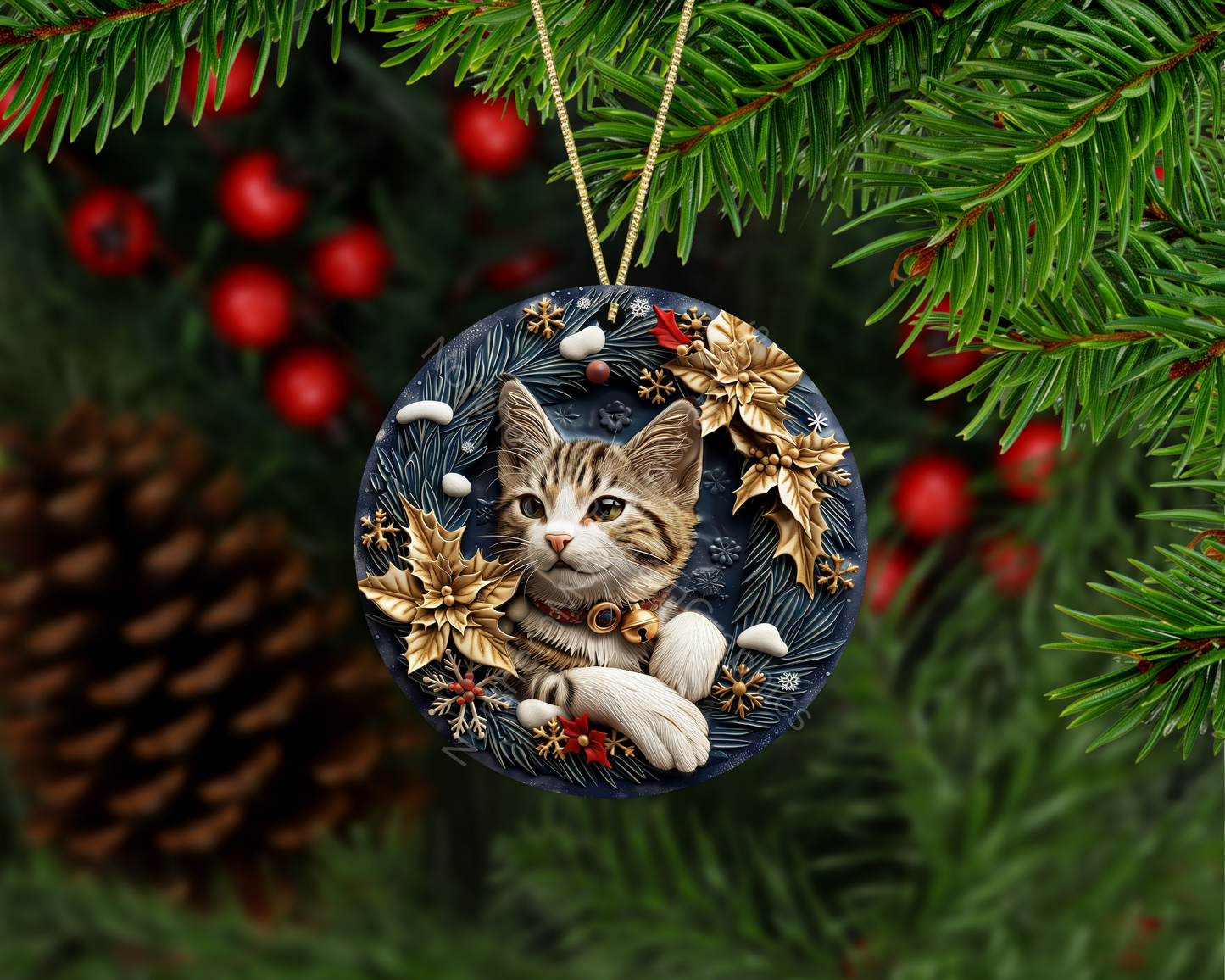 Holiday Tabby Cat Christmas Ornament