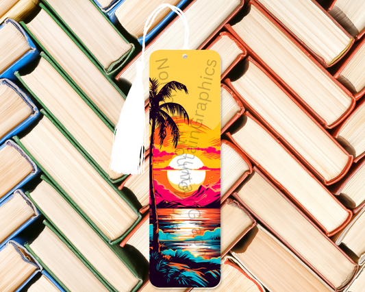 Vibrant Tropical Sunset with Palm Silhouette Bookmark