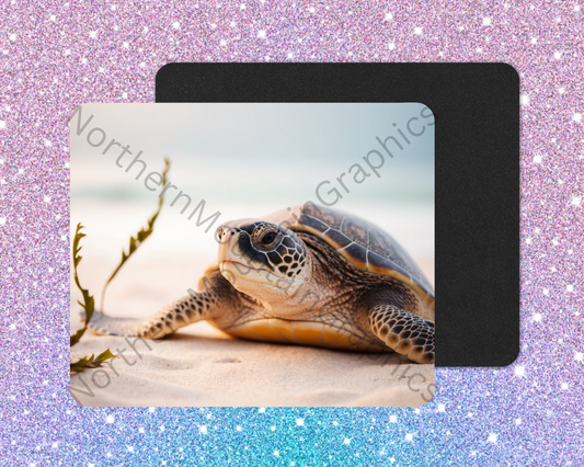 Dawnlit Beach Stroll Sea Turtle Mouse Pad