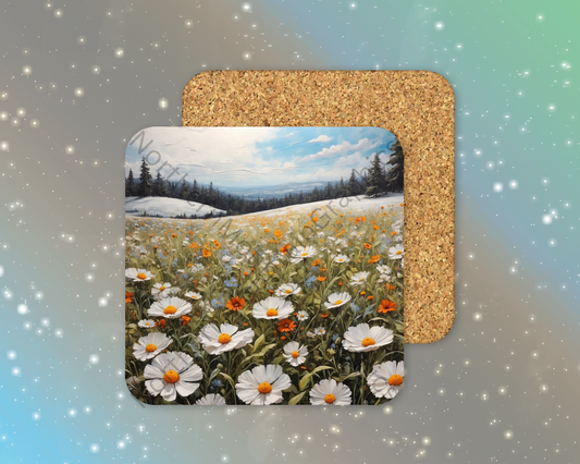 Alpine Wildflower Meadow Winter Square Coaster
