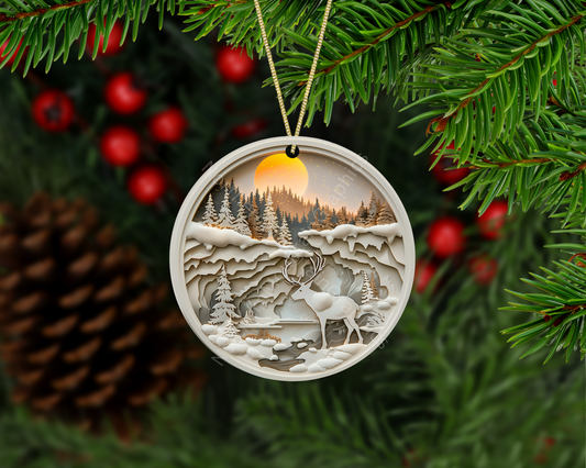Winter Stag in Moonlit Canyon Christmas Ornament
