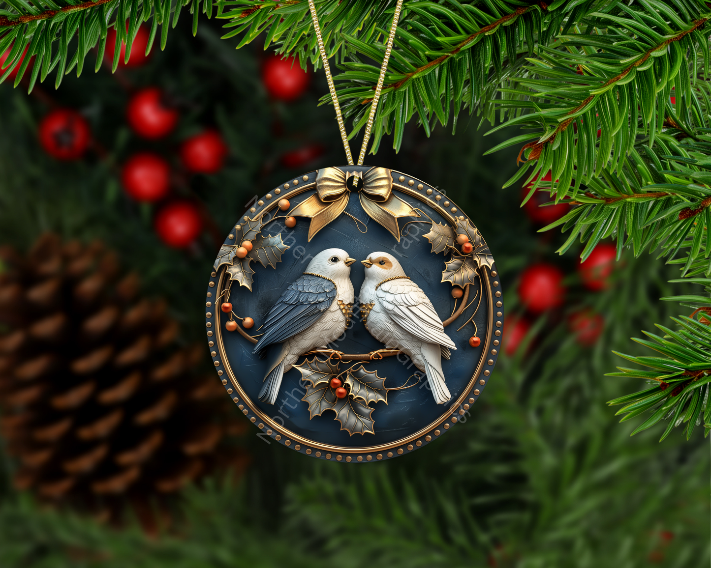 Winter Lovebirds Christmas Ornament
