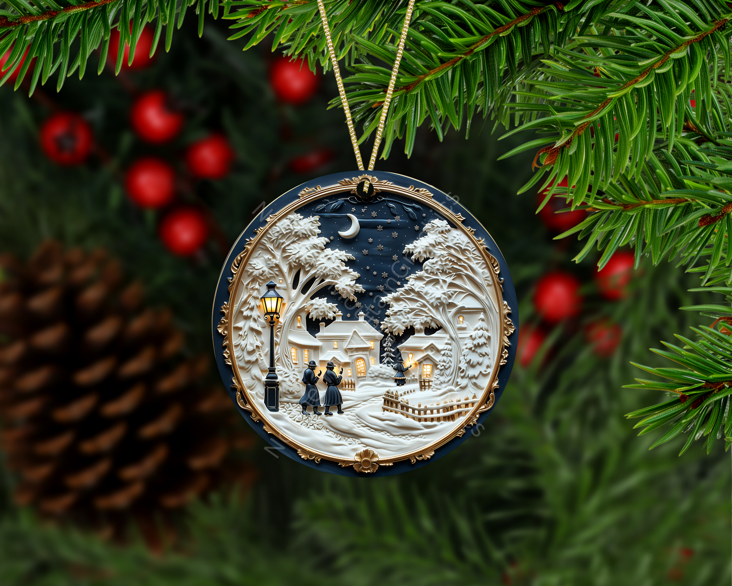 Snowy Victorian Village Christmas Ornament