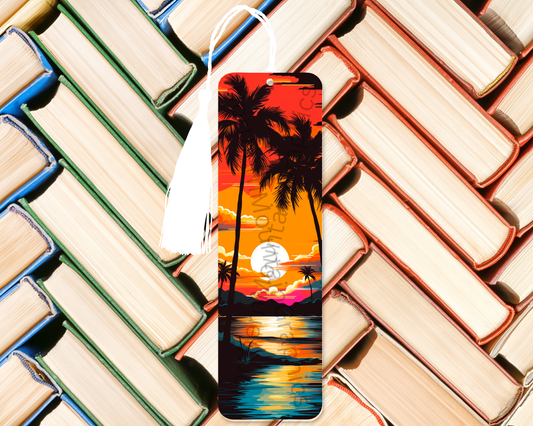 Fiery Island Sunset with Palm Trees Bookmark