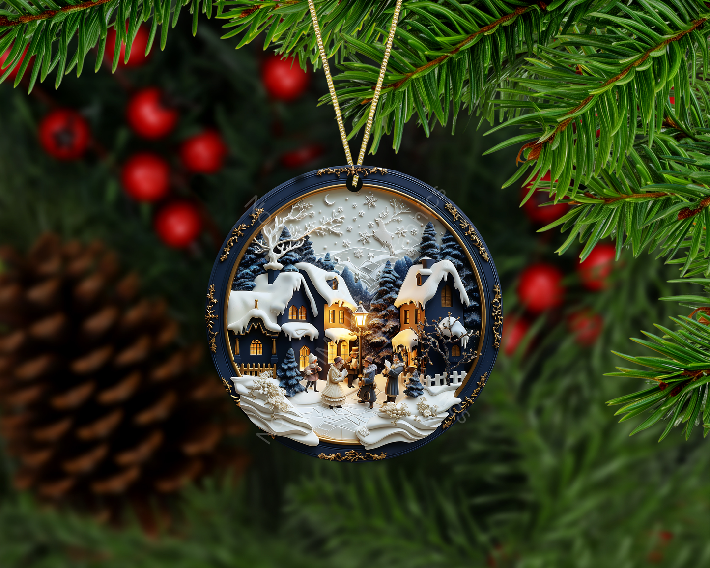 Enchanting Snowflake Village Christmas Ornament