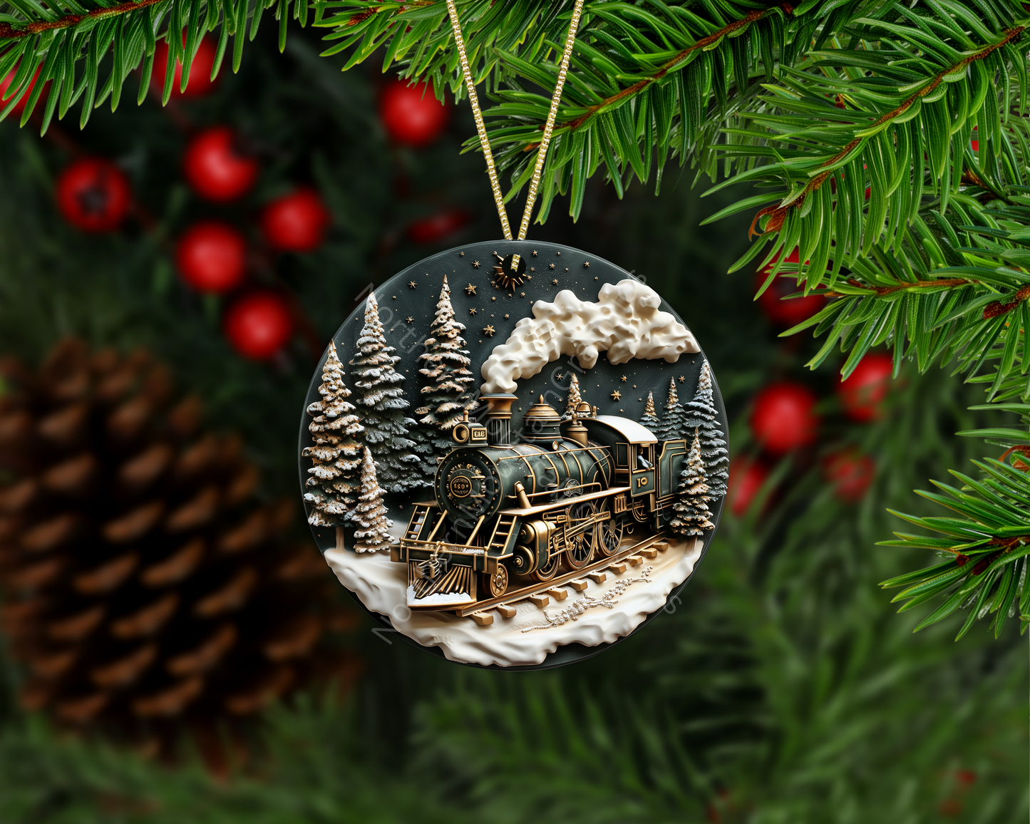 Vintage Christmas Steam Train Christmas Ornament
