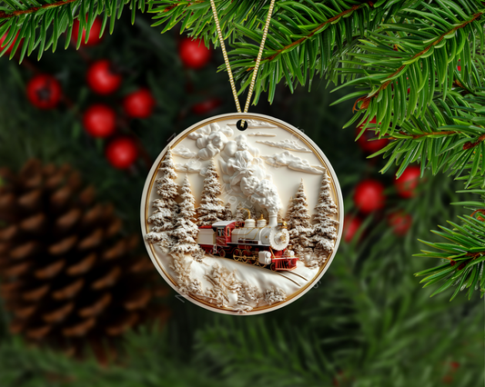 Festive Red Christmas Train Christmas Ornament