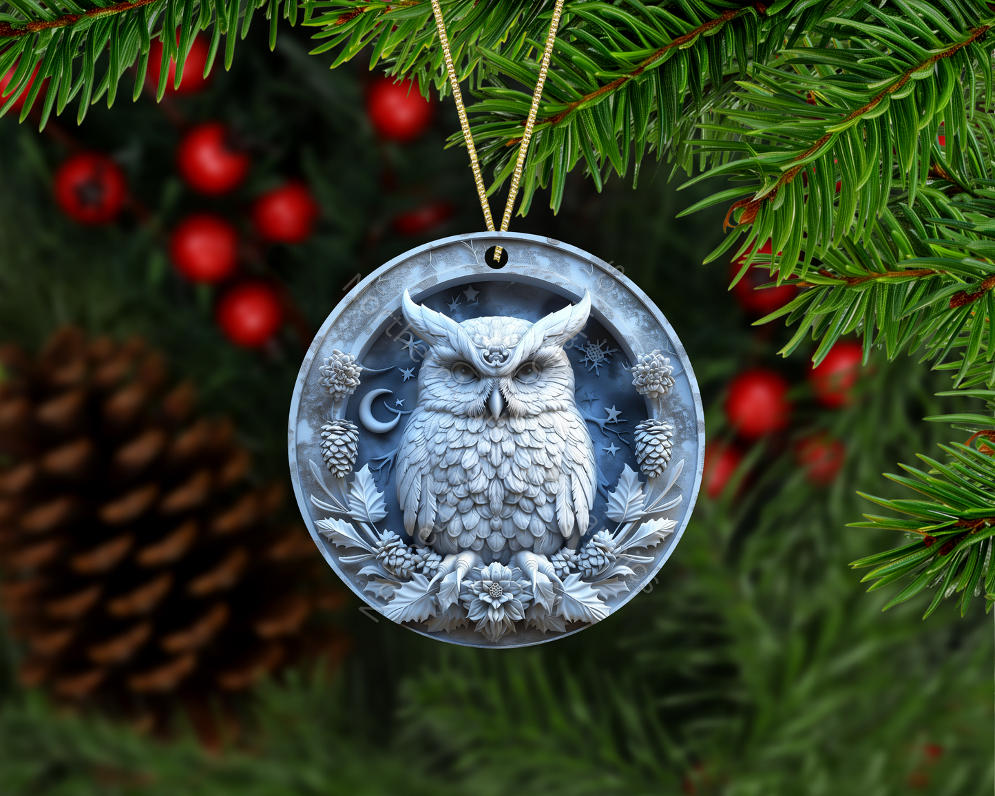 Frosted Winter Owl Christmas Ornament