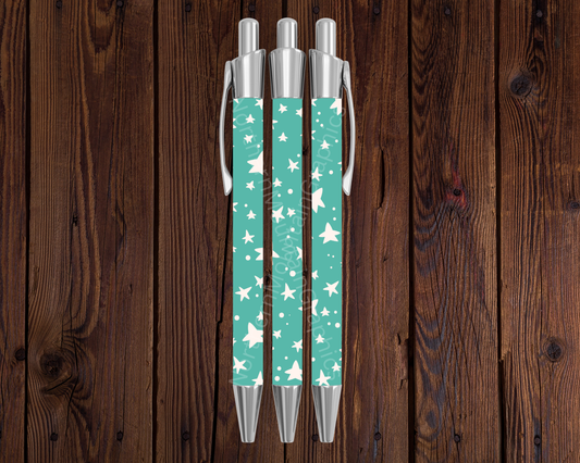 White Stars on Teal Christmas Pen