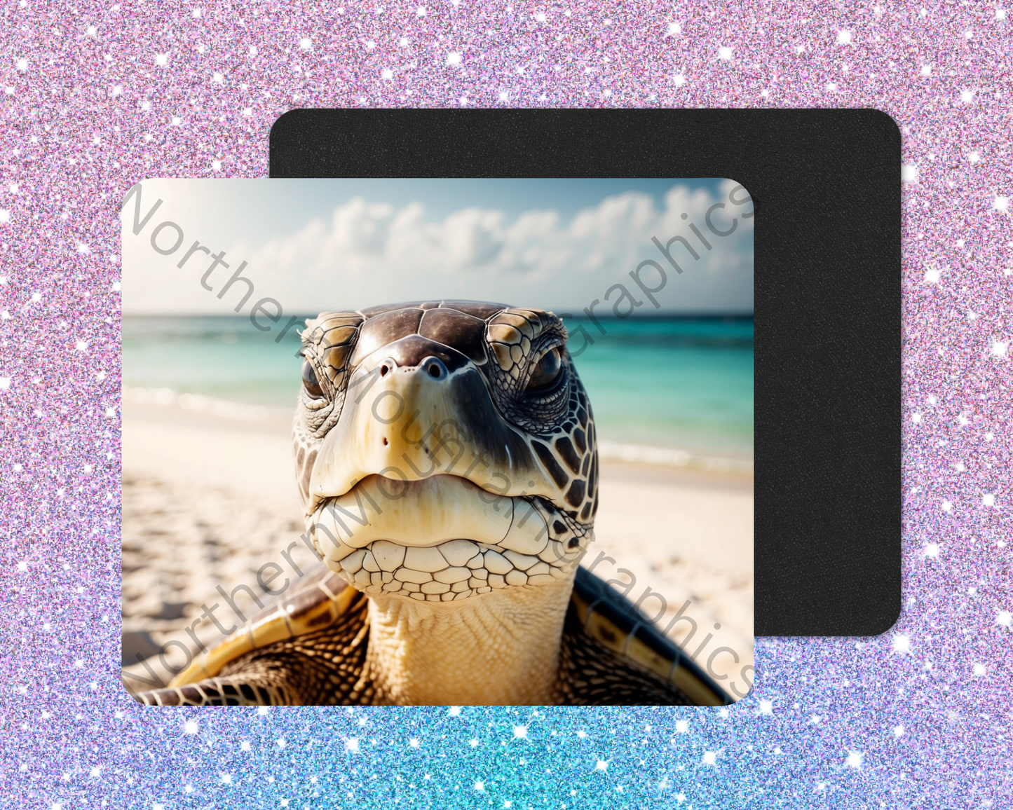 Sunny Shore Close-Up Sea Turtle Mouse Pad