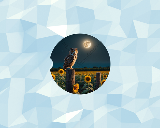 Moonlit Sunflower Owl Watcher Car Coaster