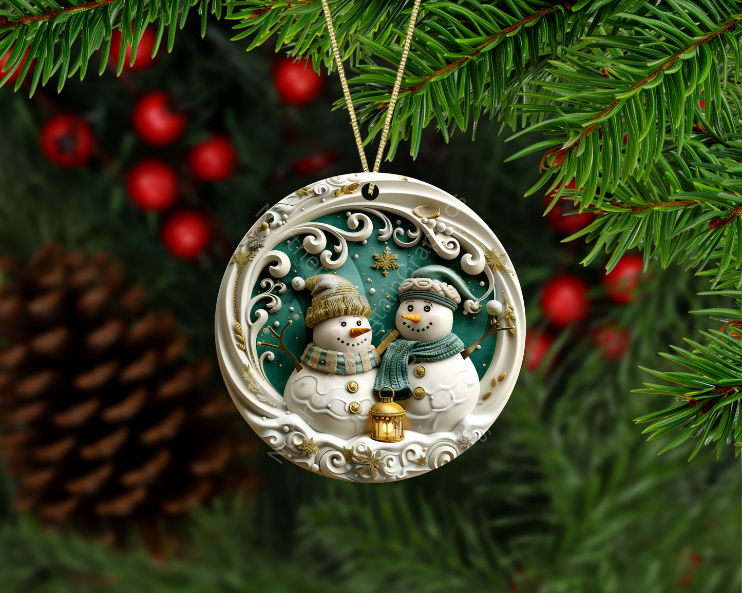 Cozy Snowman Couple Christmas Ornament