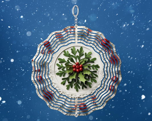 Elegant Mistletoe Holiday Wreath Wind Spinner