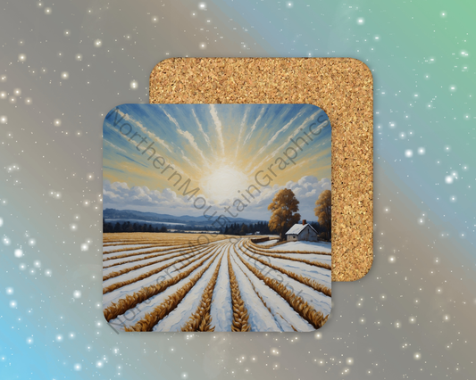 Winter Sunrise Over Farmland Winter Square Coaster