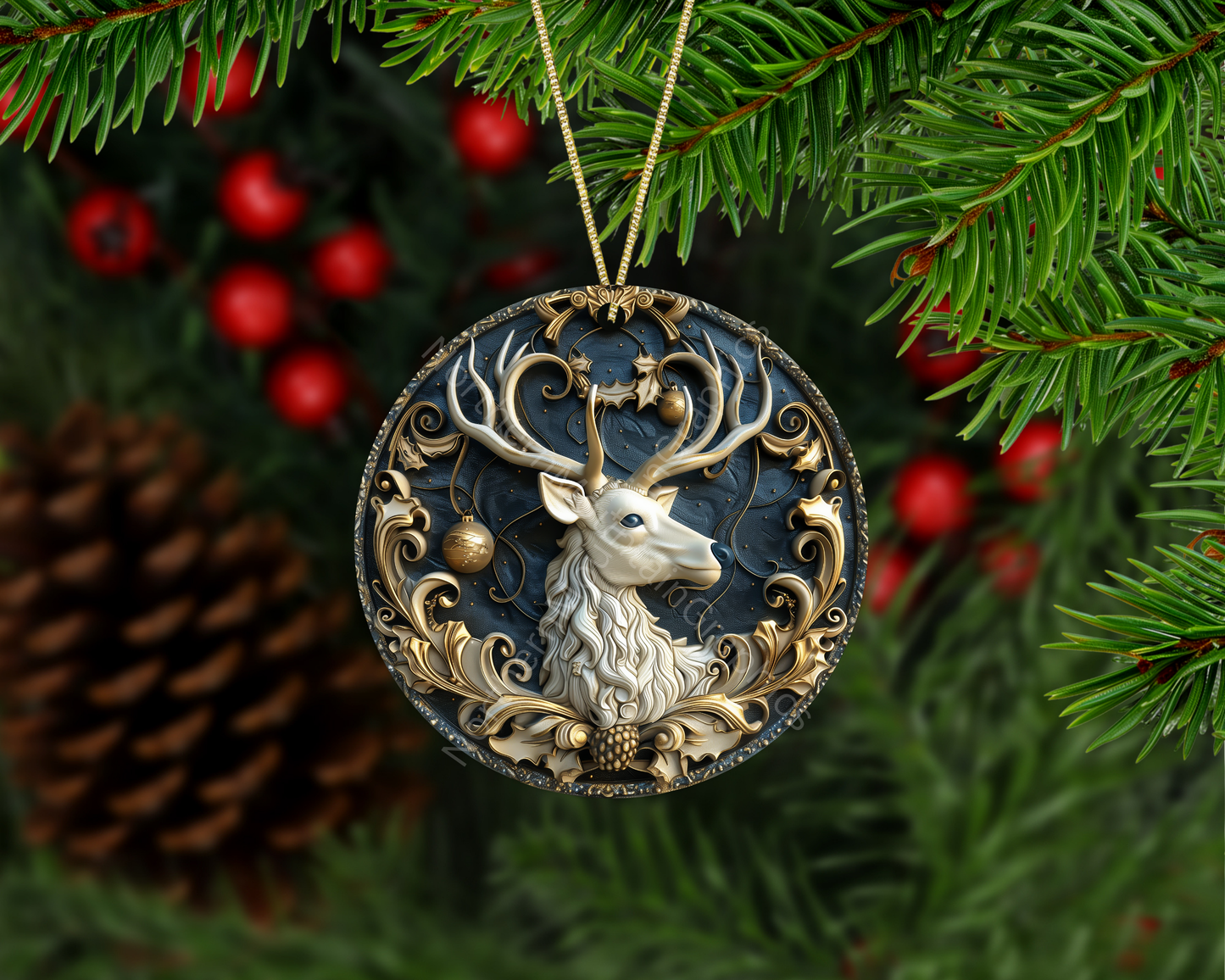 Regal Golden Reindeer Christmas Ornament