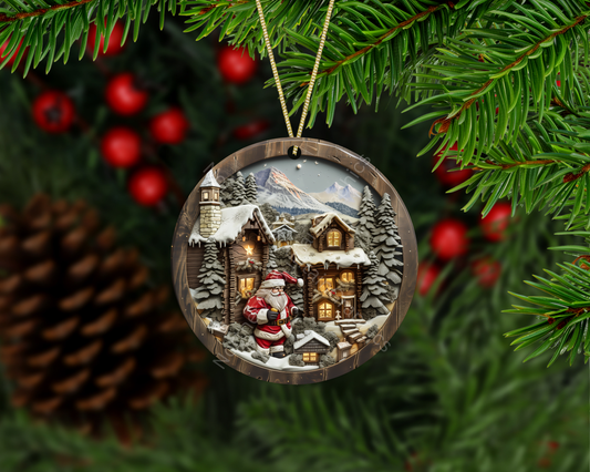Rustic Log Cabin Christmas Ornament