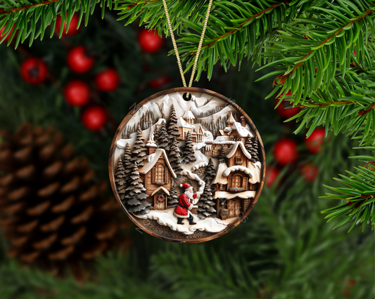Snowy Mountain Village Christmas Ornament