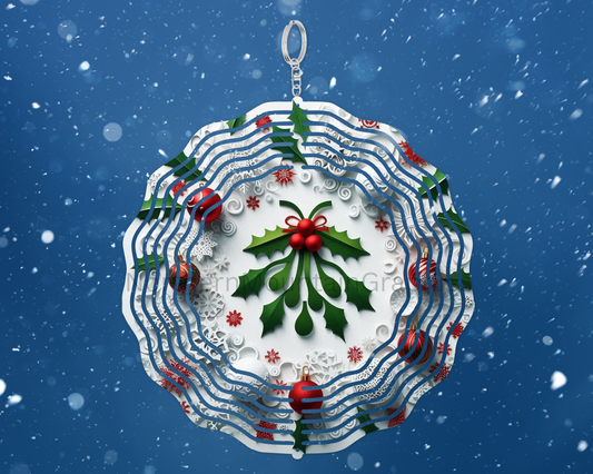 Classic Holly Christmas Wreath Wind Spinner