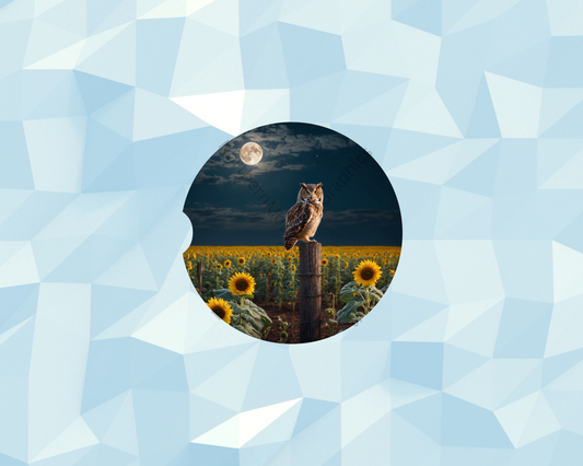 Midnight Sunflower Owl Car Coaster