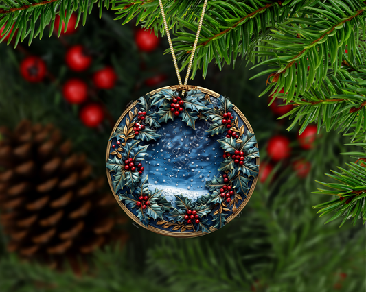 Winter Holly Wreath Christmas Ornament