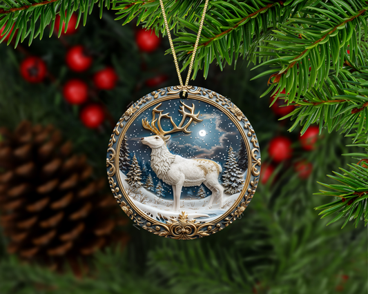 Snowy Moonlit Deer Christmas Ornament