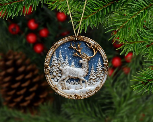 Golden-Antler Reindeer Christmas Ornament