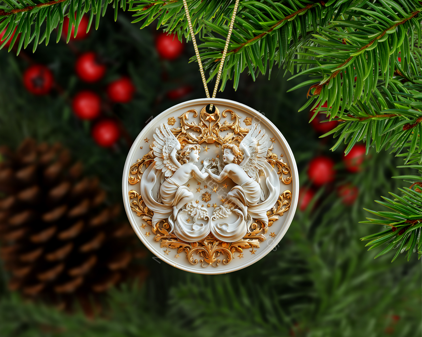 Golden Twin Angels Christmas Ornament