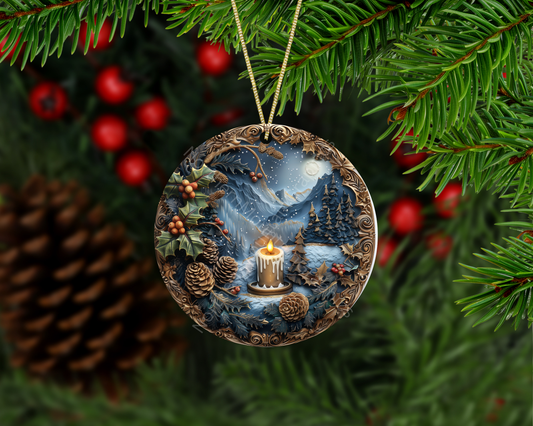 Vintage Snowy Forest Candle Christmas Ornament