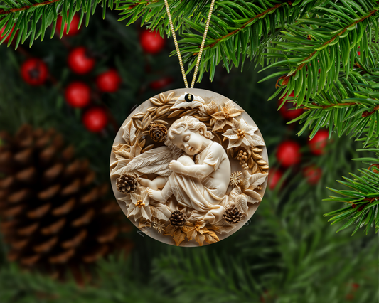 Golden Poinsettia Angel Baby Christmas Ornament